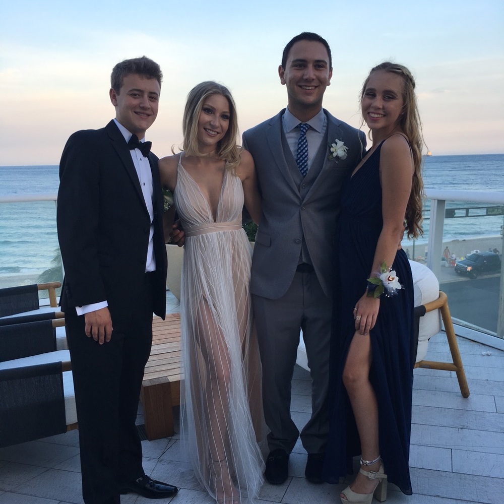 boho white and tan prom dress